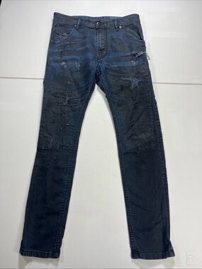 SOLD Diesel Mens Jogg Jeans Blue Black Tapered Stretch Distressed Krooley NE 28